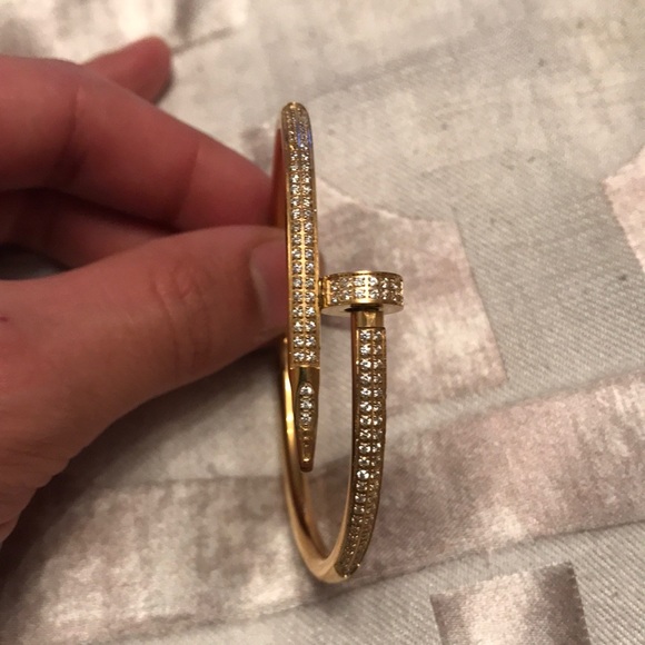18k Gold Iced Out All Encrusted Nail Cuff Bracelet Bangle - Missing 1 Gem - Picture 3 of 4